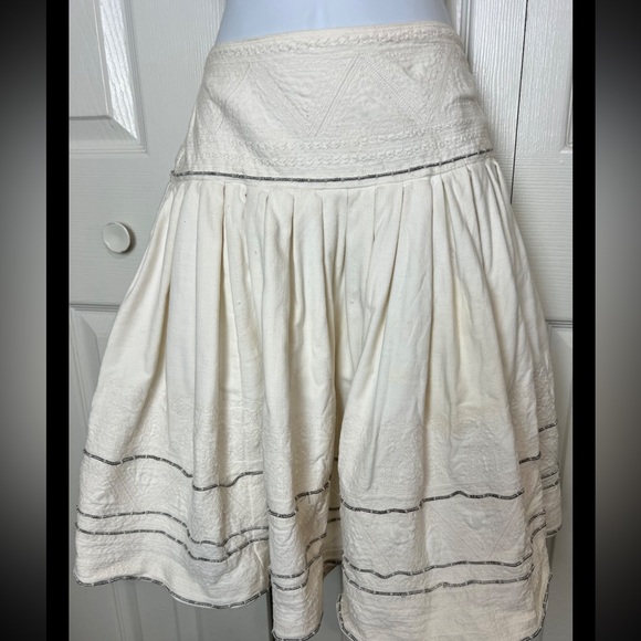 RALPH LAUREN Skirt Metallic Corded Dirndl Gathered Full White Structured Drop - Picture 2 of 8